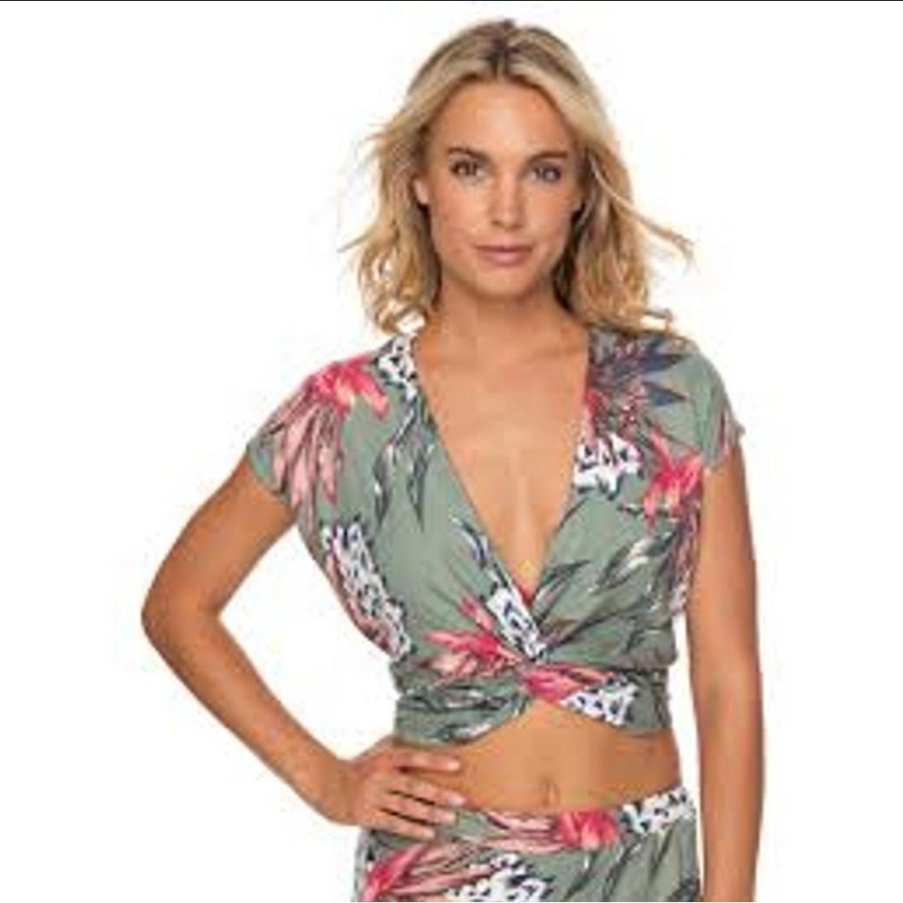 Roxy Brand Women's Tropical Wrap Blouse - Green and Red
